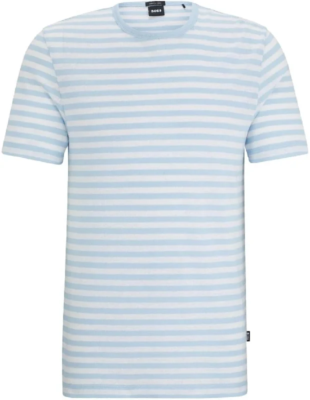 Men's lightweight performance t - shirts for running marathonsHugo Boss Men's Tiburt 457 Striped Linen Short Sleeve Crew Neck T-Shirt, Light Blue/White Men's lightweight performance t - shirts for running marathonsHugo Boss Men's Tiburt 457 Striped Linen Short Sleeve Crew Neck T-Shirt, Light Blue/White
