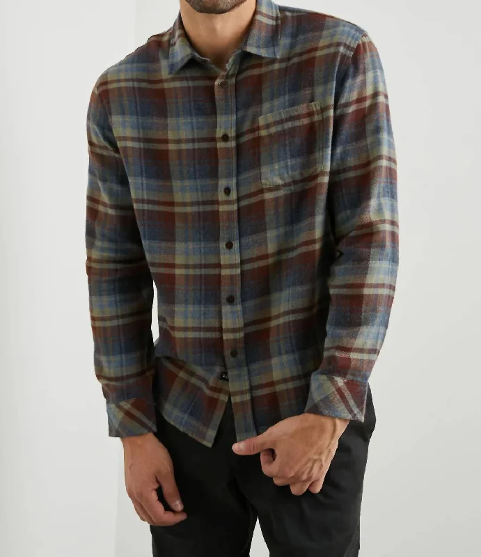 Men's mock - neck t - shirts with a modern and sleek styleLennox Shirt In Ruby Denim Men's mock - neck t - shirts with a modern and sleek styleLennox Shirt In Ruby Denim