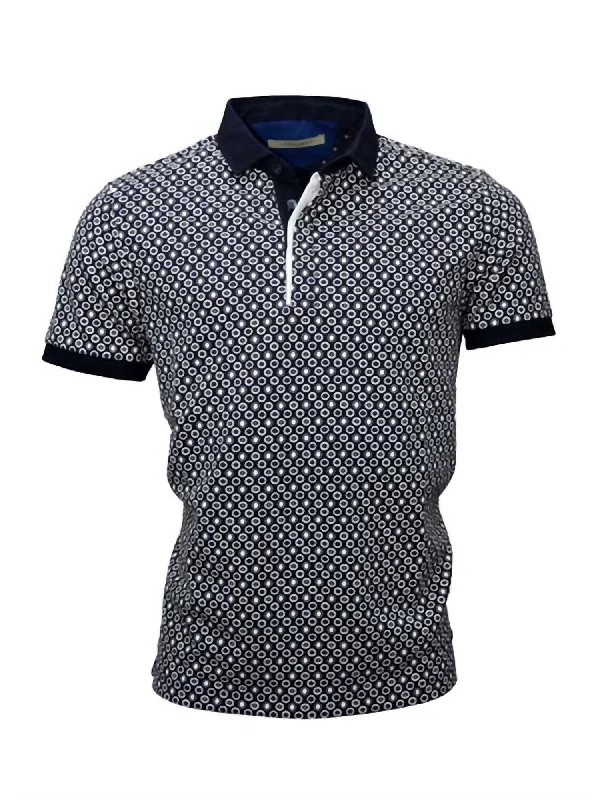 Men's long - sleeve henley t - shirts with button - down placketsMedallion Polo Shirt In Navy/white Men's long - sleeve henley t - shirts with button - down placketsMedallion Polo Shirt In Navy/white