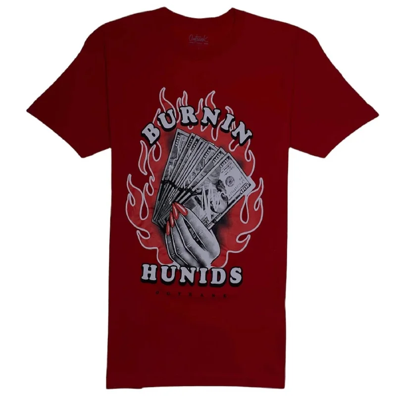 Men's button - front t - shirts with a unique artistic printMen's Burnin Hunids T-Shirt In Red Men's button - front t - shirts with a unique artistic printMen's Burnin Hunids T-Shirt In Red