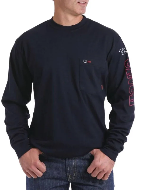 Men's polo t - shirts with a contrast collar for a preppy lookMen's Flame Resistant Tee Long Sleeve Shirt In Navy Men's polo t - shirts with a contrast collar for a preppy lookMen's Flame Resistant Tee Long Sleeve Shirt In Navy