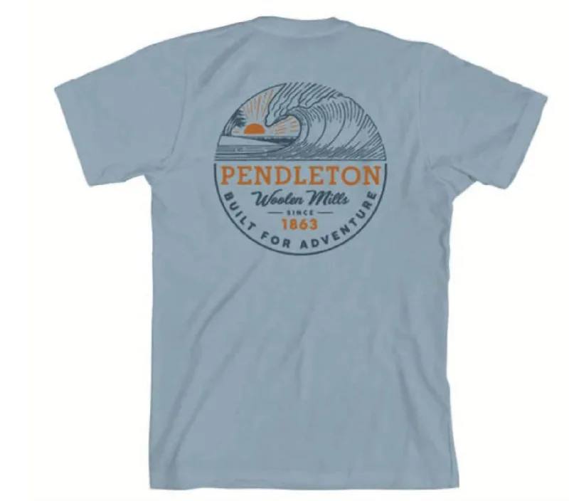 Men's ribbed t - shirts with a textured finish for added styleMen's Heritage Tee In Adventure Wave / Stone Wash Denim Men's ribbed t - shirts with a textured finish for added styleMen's Heritage Tee In Adventure Wave / Stone Wash Denim