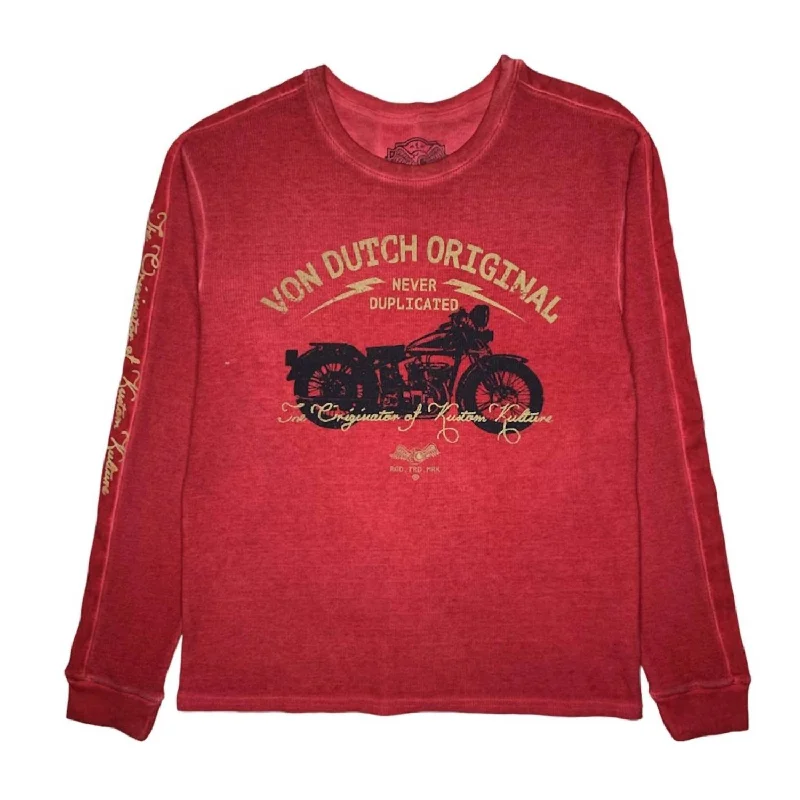 Men's button - front t - shirts with a unique artistic printMen's Never Duplicated Long Sleeve Top In Red Men's button - front t - shirts with a unique artistic printMen's Never Duplicated Long Sleeve Top In Red