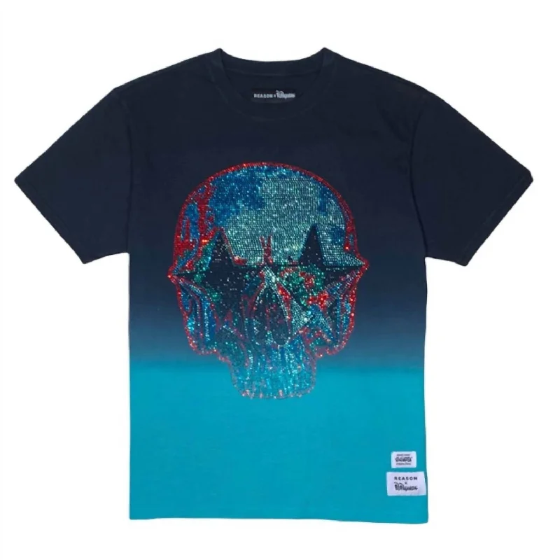 Men's distressed denim - look t - shirts with a rugged appealMen's Rhinestone Skull T-Shirt In Black Men's distressed denim - look t - shirts with a rugged appealMen's Rhinestone Skull T-Shirt In Black