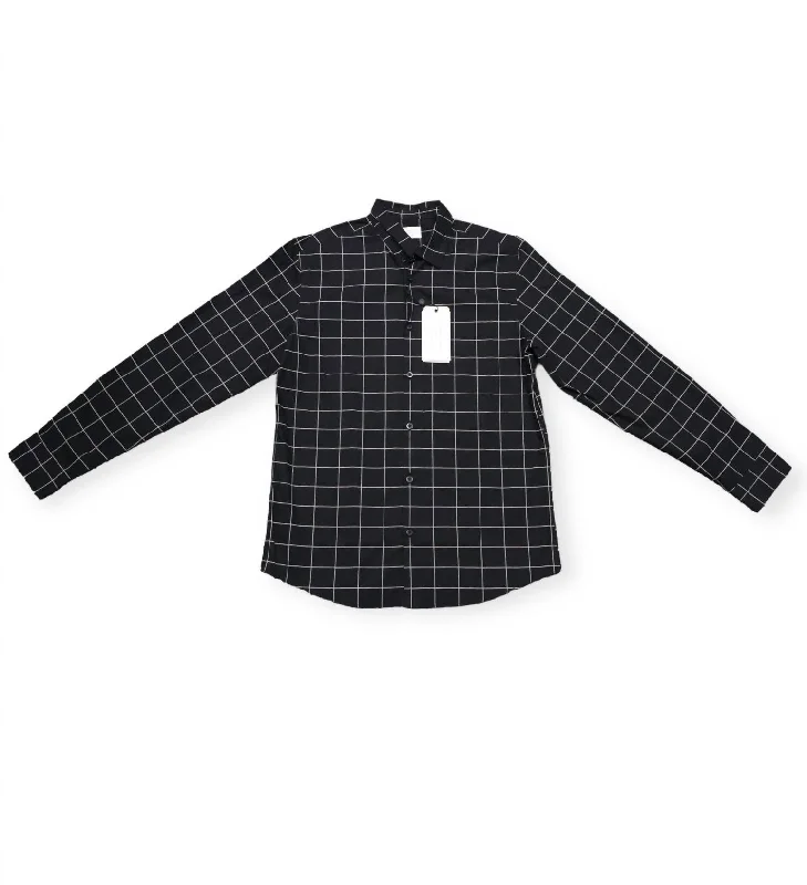 Men's slim - fit graphic t - shirts with vintage rock band printsMen's Wogrid Shirt Long Sleeve In Checkered Black
