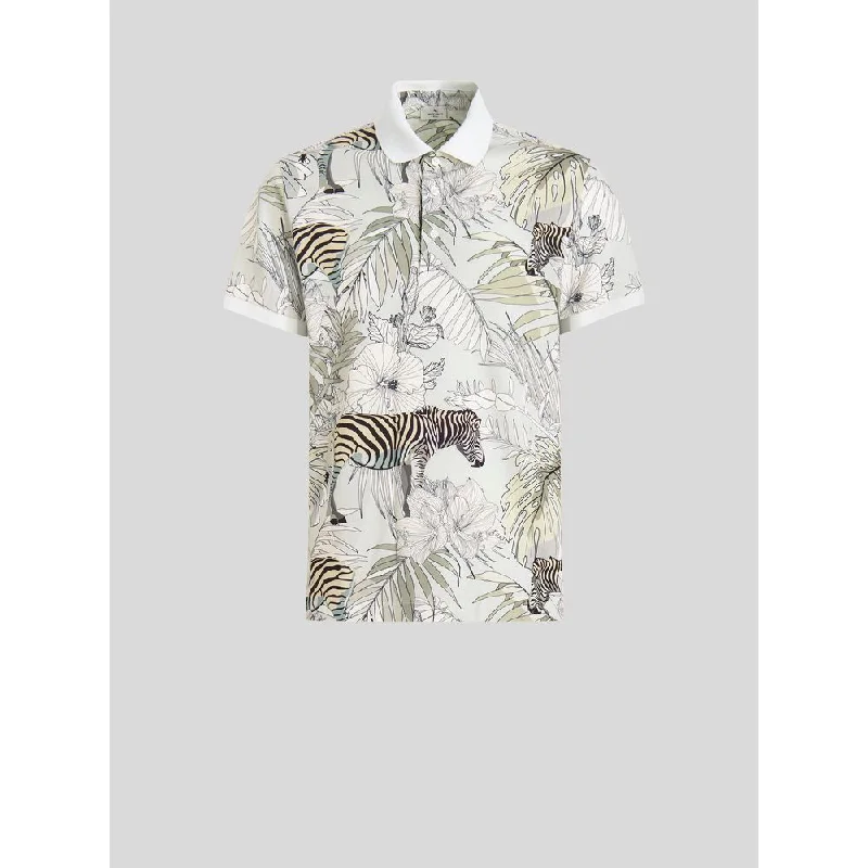 Men's short - sleeve linen t - shirts for summer beach outingsPiquet Polo Shirt With Jungle And Zebra Print Men's short - sleeve linen t - shirts for summer beach outingsPiquet Polo Shirt With Jungle And Zebra Print