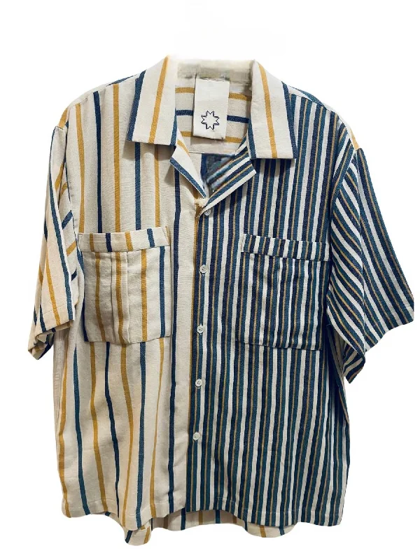 Men's tie - dye t - shirts with a bohemian stylePleated Pocket Camp Shirt In Marine,tumeric,sand Men's tie - dye t - shirts with a bohemian stylePleated Pocket Camp Shirt In Marine,tumeric,sand
