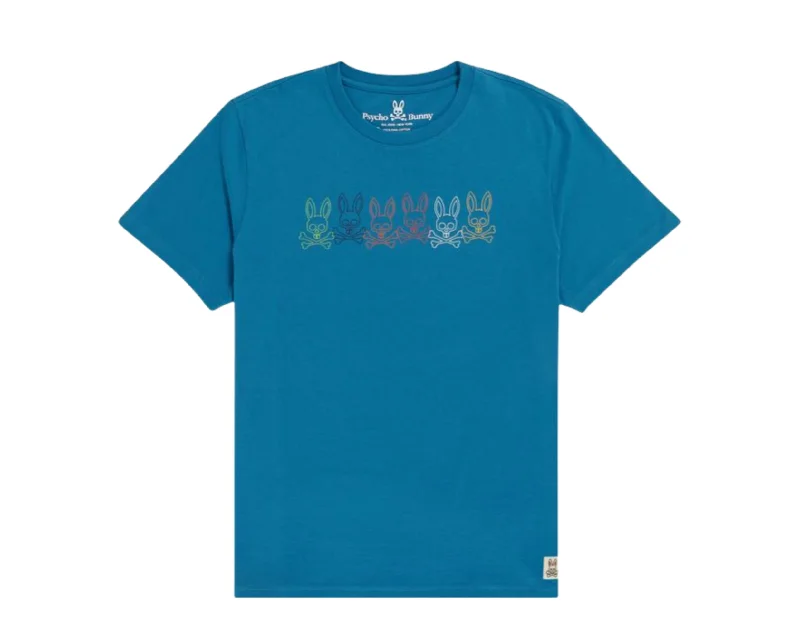 Men's short - sleeve linen t - shirts for summer beach outingsPsycho Bunny Barbon Graphic Atlantic Blue/Multi Tee Shirt B6U108Q1PC-ABU Men's short - sleeve linen t - shirts for summer beach outingsPsycho Bunny Barbon Graphic Atlantic Blue/Multi Tee Shirt B6U108Q1PC-ABU