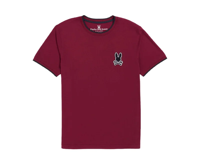 Men's short - sleeve linen t - shirts for summer beach outingsPsycho Bunny Broad Chenille Patch Logo Crimson Men's Tee B6U897U1PC-CMS Men's short - sleeve linen t - shirts for summer beach outingsPsycho Bunny Broad Chenille Patch Logo Crimson Men's Tee B6U897U1PC-CMS