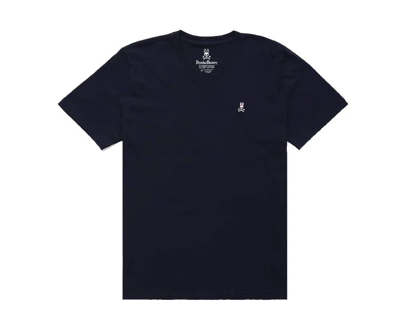 Men's ribbed t - shirts with a textured finish for added stylePsycho Bunny Classic V-Neck Navy Blue Men's Tee Shirt B6U100ARPC-NVY Men's ribbed t - shirts with a textured finish for added stylePsycho Bunny Classic V-Neck Navy Blue Men's Tee Shirt B6U100ARPC-NVY