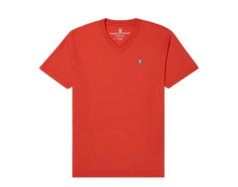 Men's smart - casual checkered t - shirts for semi - formal occasionsPsycho Bunny Classic V-Neck Ninja Red Men's Tee Shirt B6U100F1PC-NJA Men's smart - casual checkered t - shirts for semi - formal occasionsPsycho Bunny Classic V-Neck Ninja Red Men's Tee Shirt B6U100F1PC-NJA