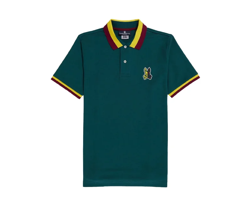 Men's button - front t - shirts with a unique artistic printPsycho Bunny Cooper Stripe Collar Polo Spruce Green Men's Shirt B6K844U1PC-PCR Men's button - front t - shirts with a unique artistic printPsycho Bunny Cooper Stripe Collar Polo Spruce Green Men's Shirt B6K844U1PC-PCR