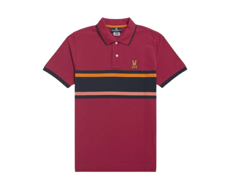 Men's UV - protection t - shirts for outdoor activities in the sunPsycho Bunny Corby Stripe Polo Cranberry B6K202Q1PB-CRAN