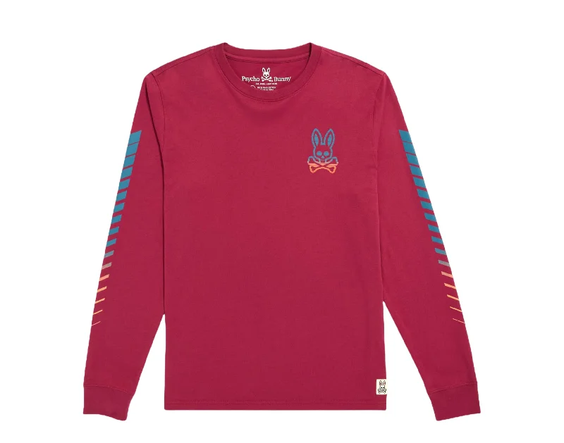 Men's v - neck muscle t - shirts for a body - building aestheticPsycho Bunny Egremont Long Sleeve Graphic Cranberry Tee B6T218Q1PC-CRAN Men's v - neck muscle t - shirts for a body - building aestheticPsycho Bunny Egremont Long Sleeve Graphic Cranberry Tee B6T218Q1PC-CRAN