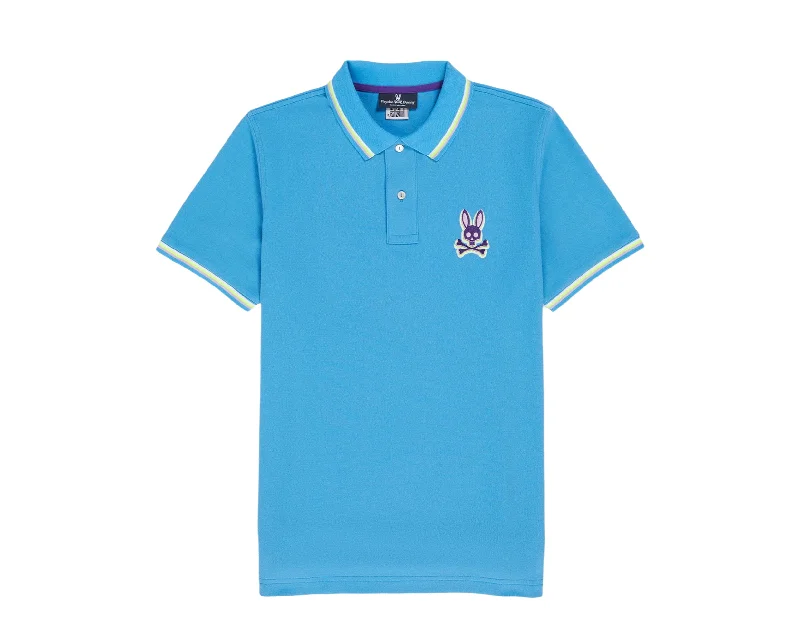 Men's long - sleeve henley t - shirts with button - down placketsPsycho Bunny Hudson Bunny Logo Polo Cornflower Blue Men's Shirt B6K762U1PC-CFR Men's long - sleeve henley t - shirts with button - down placketsPsycho Bunny Hudson Bunny Logo Polo Cornflower Blue Men's Shirt B6K762U1PC-CFR