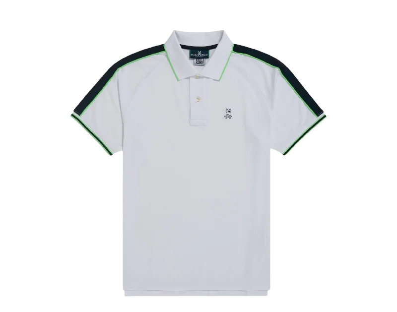 Men's ribbed t - shirts with a textured finish for added stylePsycho Bunny Jayden Stripe Sport Polo White/Navy Men's Shirt B6K165S1PB-WHT Men's ribbed t - shirts with a textured finish for added stylePsycho Bunny Jayden Stripe Sport Polo White/Navy Men's Shirt B6K165S1PB-WHT