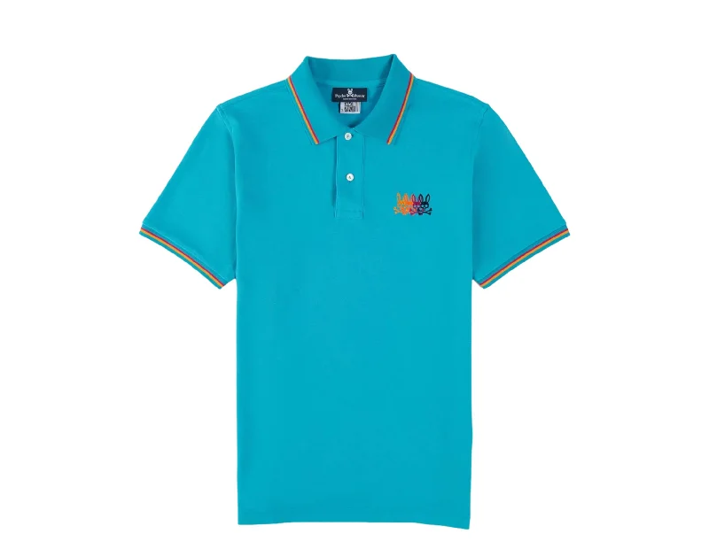 Men's button - front t - shirts with a unique artistic printPsycho Bunny Lafayette Embroidered Stripe Polo Placid Sea Shirt B6K964U1PC-PCS Men's button - front t - shirts with a unique artistic printPsycho Bunny Lafayette Embroidered Stripe Polo Placid Sea Shirt B6K964U1PC-PCS