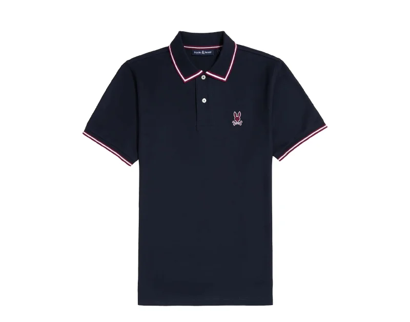 Men's slim - fit graphic t - shirts with vintage rock band printsPsycho Bunny Men's Lambert Pique Polo Navy/White/Red B6K402Z1PC-NVY Men's slim - fit graphic t - shirts with vintage rock band printsPsycho Bunny Men's Lambert Pique Polo Navy/White/Red B6K402Z1PC-NVY