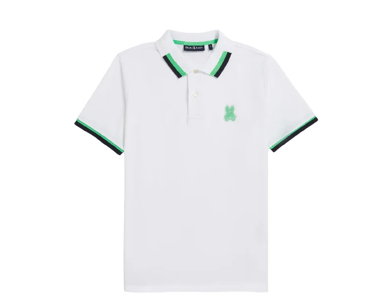 Men's polo t - shirts with a contrast collar for a preppy lookPsycho Bunny Men's White Pisani Pique Fashion Polo B6K731X1PC-WHT Men's polo t - shirts with a contrast collar for a preppy lookPsycho Bunny Men's White Pisani Pique Fashion Polo B6K731X1PC-WHT