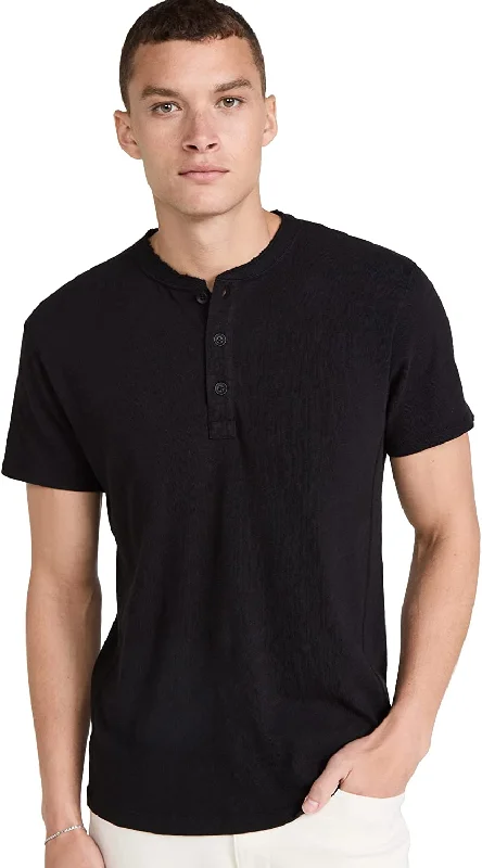 Men's slim - fit graphic t - shirts with vintage rock band printsRag & Bone Men's Classic Henley, Jet Black Short Sleeve Cotton T-Shirt Men's slim - fit graphic t - shirts with vintage rock band printsRag & Bone Men's Classic Henley, Jet Black Short Sleeve Cotton T-Shirt