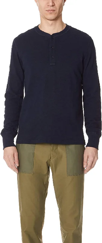 Men's v - neck muscle t - shirts for a body - building aestheticRag & Bone Standard Issue Men's Classic Henley, Deep Navy Blue Long Sleeve