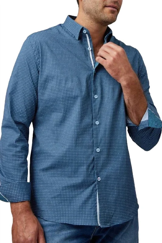 Men's thermal t - shirts with a high - neck design for cold weatherRing Geo Print Shirt In Slate Blue Men's thermal t - shirts with a high - neck design for cold weatherRing Geo Print Shirt In Slate Blue