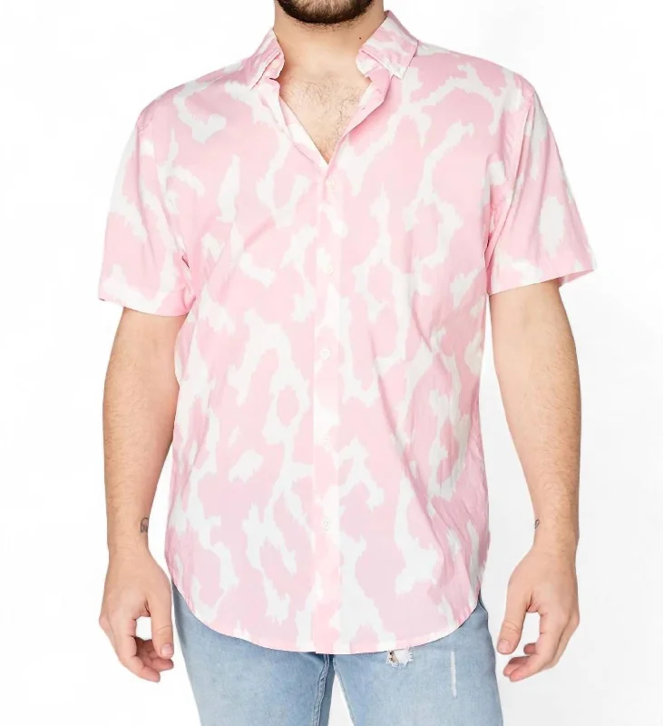 Men's printed Hawaiian t - shirts for tropical vacationsRobert Button Down Dress Shirt In Abstract Pink Men's printed Hawaiian t - shirts for tropical vacationsRobert Button Down Dress Shirt In Abstract Pink