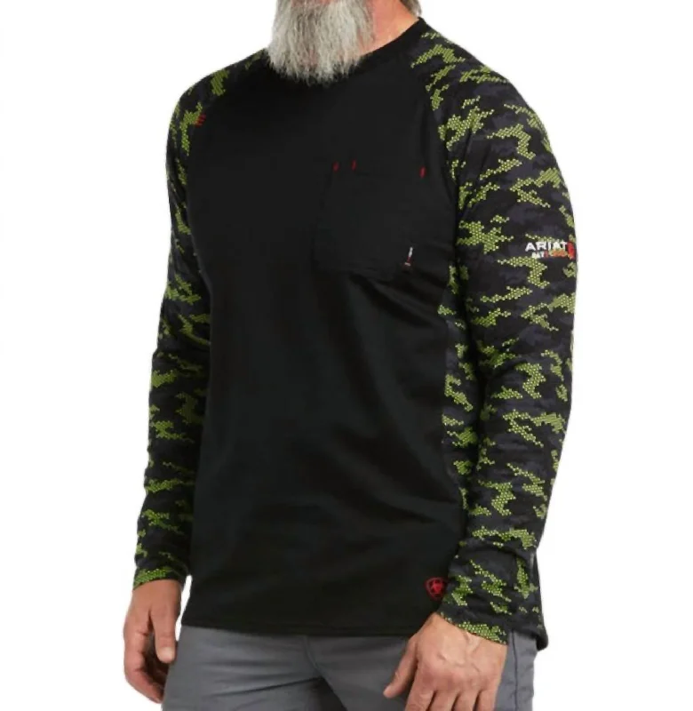 Men's tie - dye t - shirts with a bohemian styleStretch Camo Baseball T-Shirt - Plus In Black Lime Camo Men's tie - dye t - shirts with a bohemian styleStretch Camo Baseball T-Shirt - Plus In Black Lime Camo
