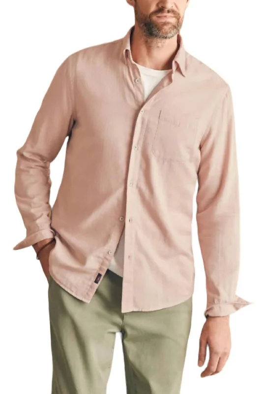 Men's short - sleeve linen t - shirts for summer beach outingsSunwashed Chambray Shirt In Coastal Mauve Men's short - sleeve linen t - shirts for summer beach outingsSunwashed Chambray Shirt In Coastal Mauve