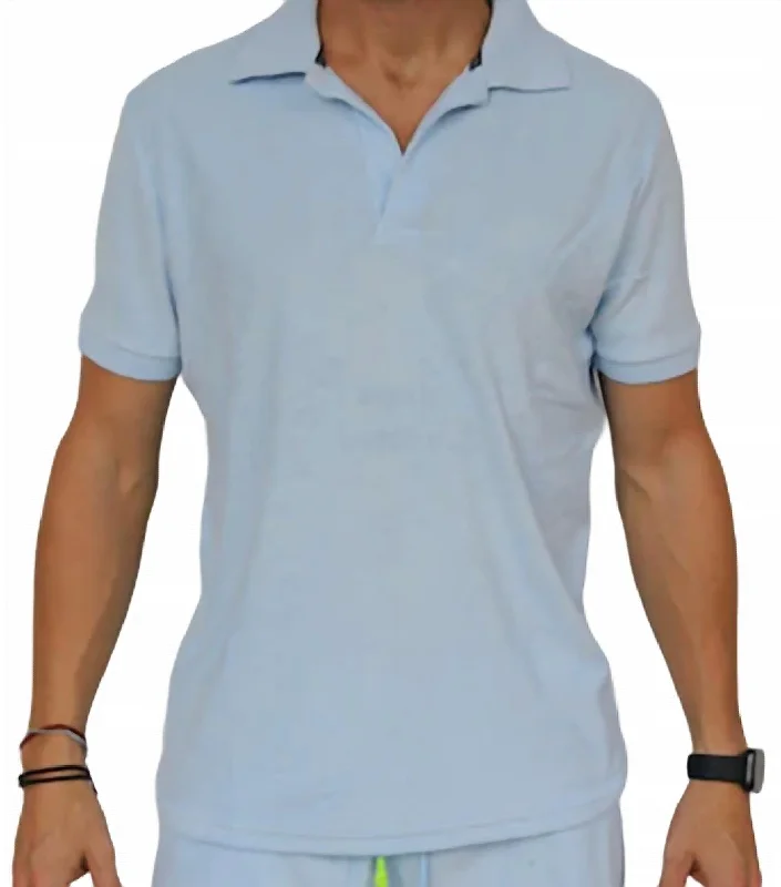 Men's mock - neck t - shirts with a modern and sleek styleTowelling Polo Shirt In Blue Men's mock - neck t - shirts with a modern and sleek styleTowelling Polo Shirt In Blue