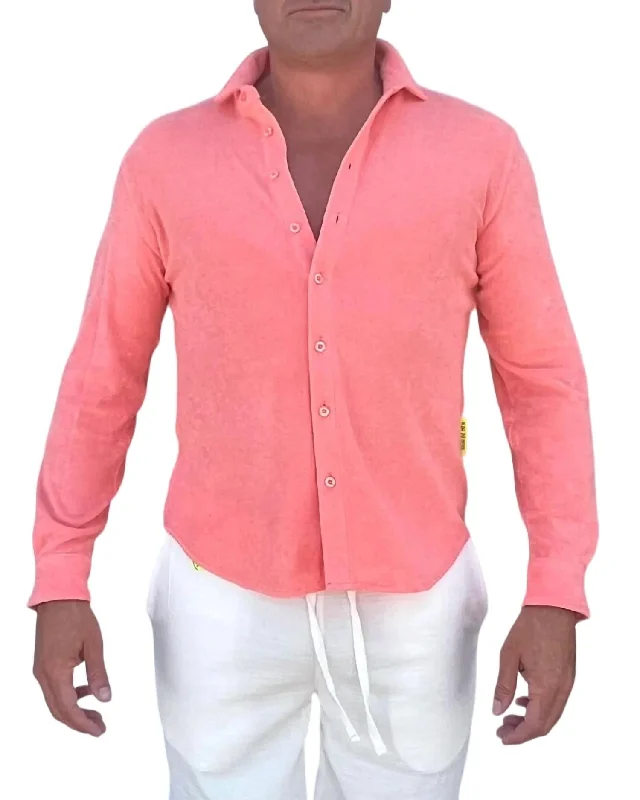 Men's v - neck muscle t - shirts for a body - building aestheticTowelling Shirt Long Sleeve In Coral Men's v - neck muscle t - shirts for a body - building aestheticTowelling Shirt Long Sleeve In Coral