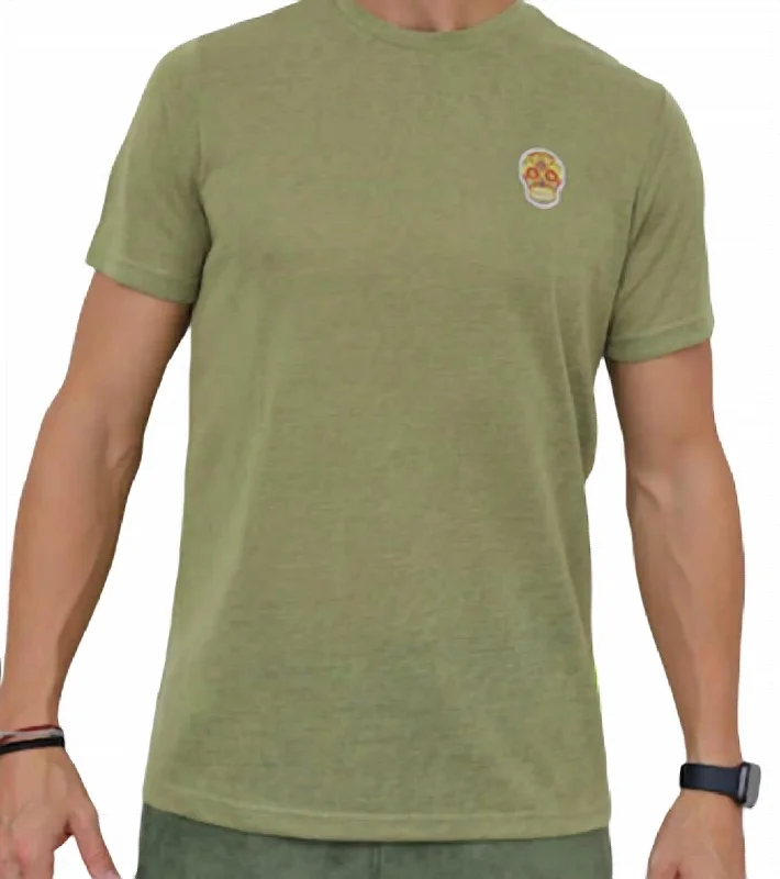 Men's thermal t - shirts with a high - neck design for cold weatherTowelling Skull T-Shirt In Military Green Men's thermal t - shirts with a high - neck design for cold weatherTowelling Skull T-Shirt In Military Green