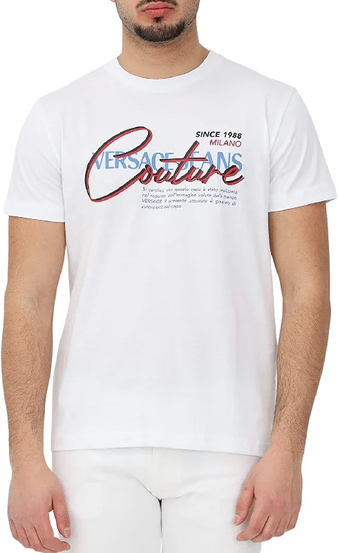 Men's UV - protection t - shirts for outdoor activities in the sunVersace Jeans Couture Cotton Printed Legacy Logo White T-Shirt White Men's UV - protection t - shirts for outdoor activities in the sunVersace Jeans Couture Cotton Printed Legacy Logo White T-Shirt White