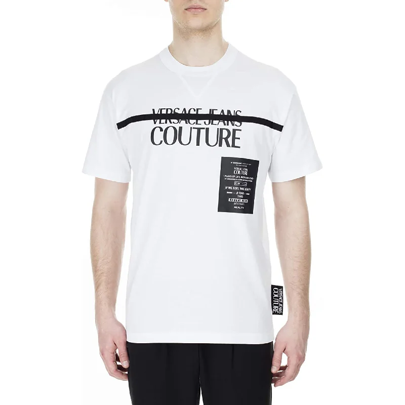 Men's button - front t - shirts with a unique artistic printVersace Jeans Couture Men's White e Logo Short Sleeve T-Shirt Men's button - front t - shirts with a unique artistic printVersace Jeans Couture Men's White e Logo Short Sleeve T-Shirt