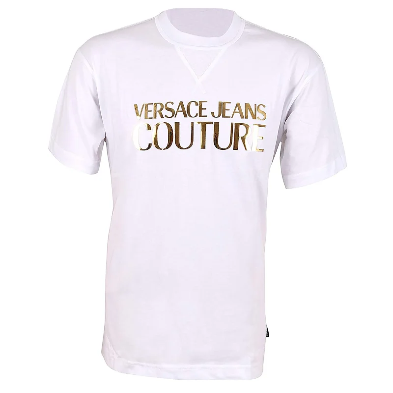 Men's tie - dye t - shirts with a bohemian styleVersace Jeans Couture Men's White Gold Metal Logo Short Sleeve T-Shirt Men's tie - dye t - shirts with a bohemian styleVersace Jeans Couture Men's White Gold Metal Logo Short Sleeve T-Shirt