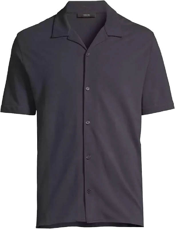 Men's short - sleeve linen t - shirts for summer beach outingsVince Men's Navy Blue Cabana Button Down Coastal Shirt Men's short - sleeve linen t - shirts for summer beach outingsVince Men's Navy Blue Cabana Button Down Coastal Shirt