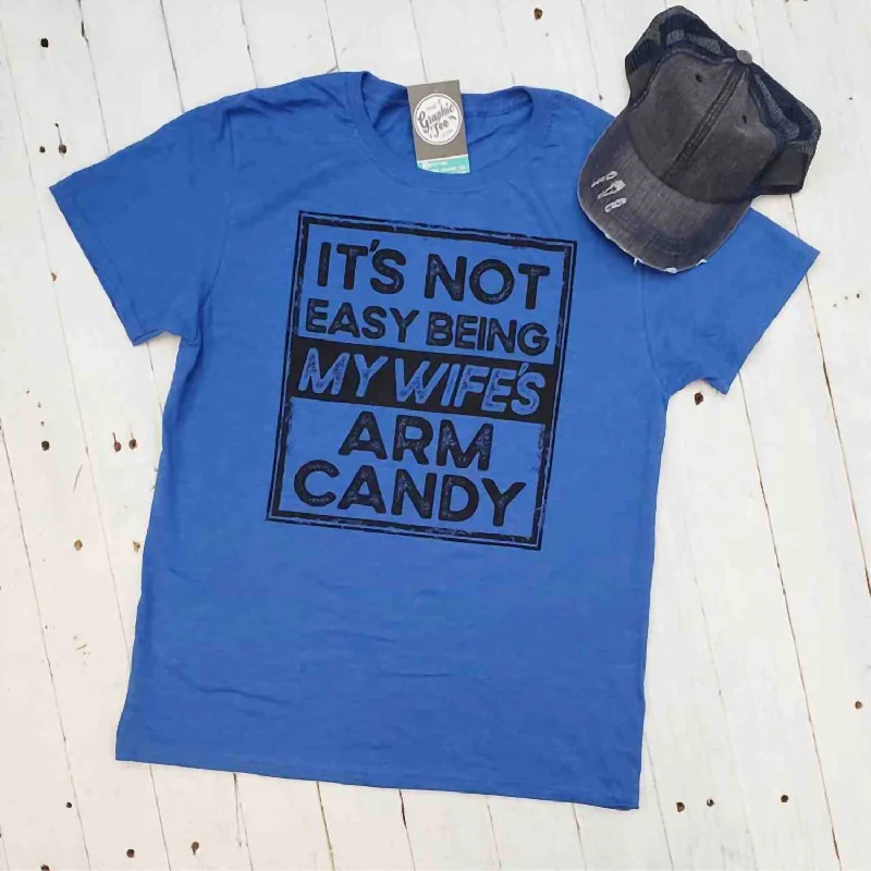 Men's slim - fit graphic t - shirts with vintage rock band printsWife’S Arm Candy Tee In Blue Men's slim - fit graphic t - shirts with vintage rock band printsWife’S Arm Candy Tee In Blue
